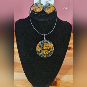 Floral Pendant Necklace with Black Cord